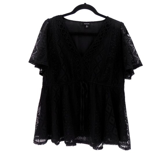 Torrid cotton lace tie front v-neck blouse size 00 black - Picture 1 of 5